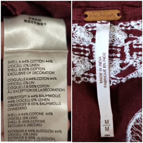 FREE PEOPLE Edie Floral Beaded Boho Top Tee Embroidered Sweet Raisin Combo Sz M - Picture 12 of 16